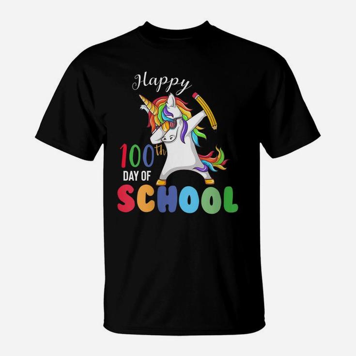 Womens Happy 100 Days Of School Unicorn Dabbing 100Th Day Girls Kid T-Shirt