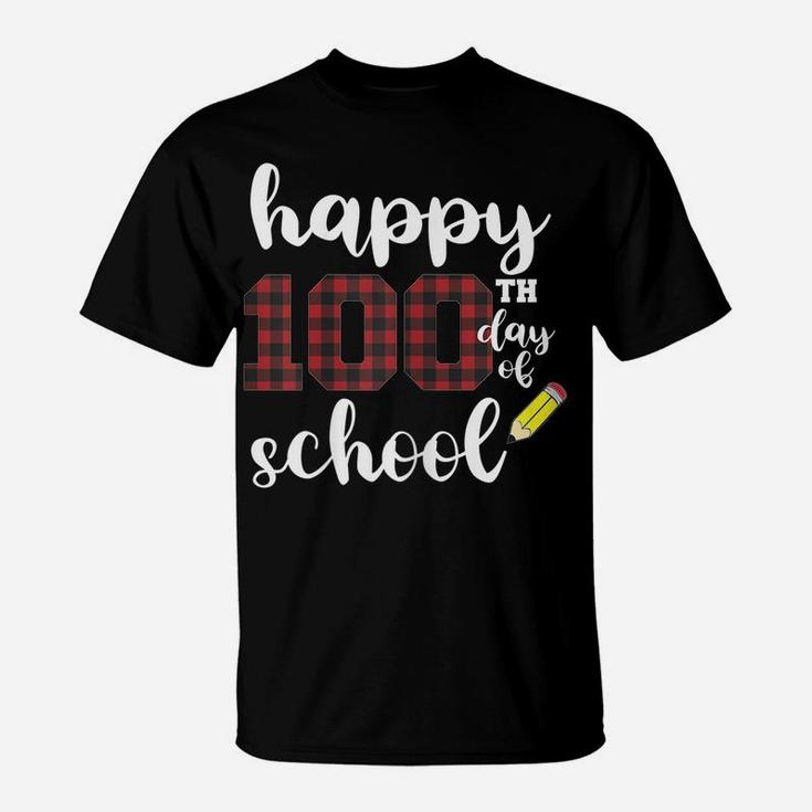 Womens Happy 100Th Day Of School For Teachers Buffalo Plaid T-Shirt