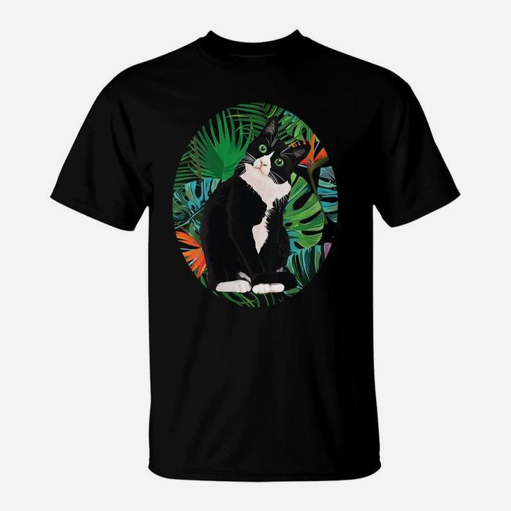 Womens Hawaiian Tshirt Tuxedo Cat Tropical Gift Animal Lovers T-Shirt