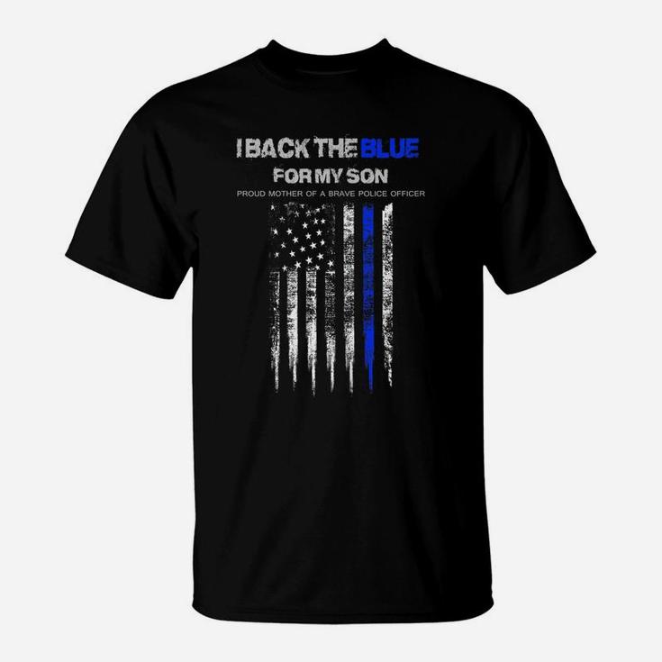 Womens I Back The Blue For My Son Thin Blue Line Police Mom T-Shirt