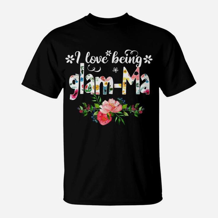 Womens I Love Being Called Glam-Ma Flower T-Shirt