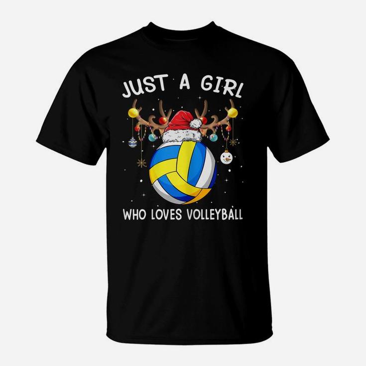 Womens Just A Girl Who Loves Volleyball Christmas Funny Santa Hat T-Shirt