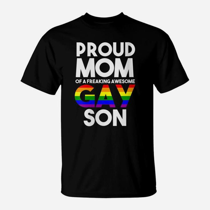 Womens Lgbtq Proud Mom Of A Gay Son Lgbtq Ally Gifts Free Mom Hugs T-Shirt
