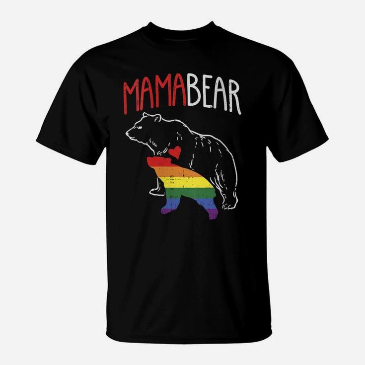 Womens Mama Bear Lgbt-Q Cute Rainbow Mothers Day Gay Pride Mom Gift T-Shirt