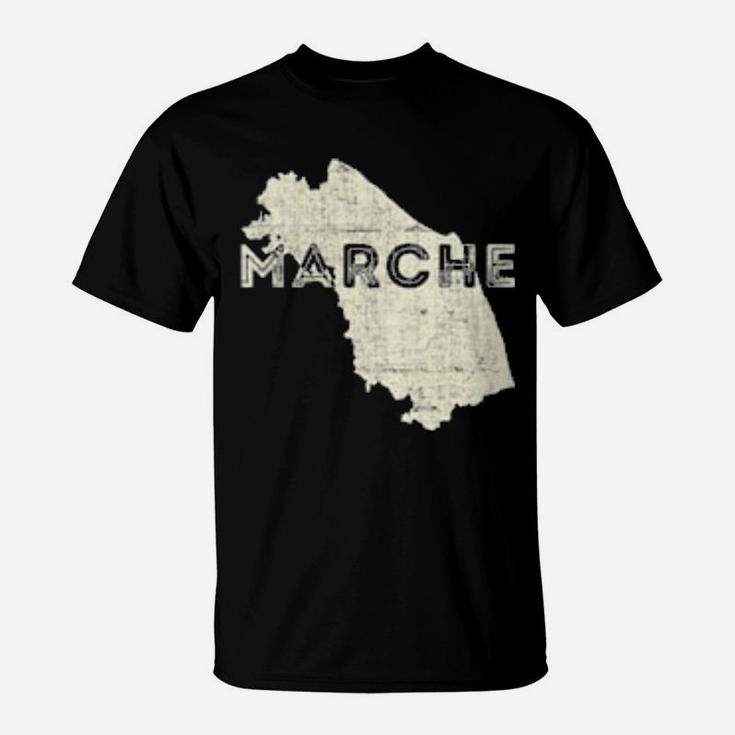 Womens Marches Map Word Art Distressed Marche Italy Souvenir T-Shirt