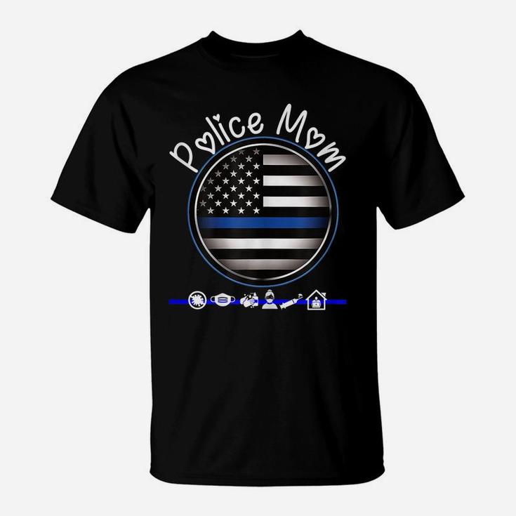 Womens Mothers Day Shirt For Cute Police Mom Flag Graphic Plus Size T-Shirt