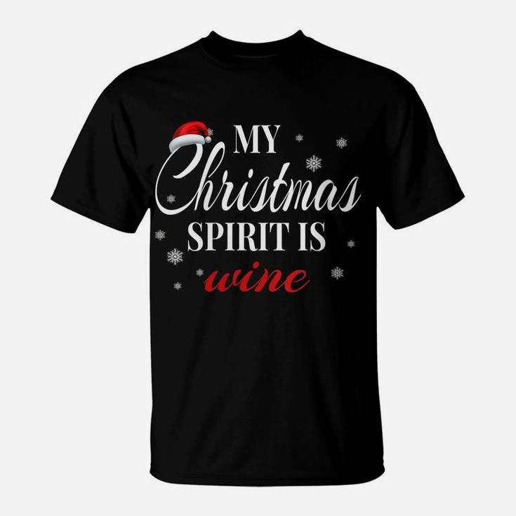 Womens My Christmas Spirit Is Wine Lover Funny Santa Hat Men Women T-Shirt