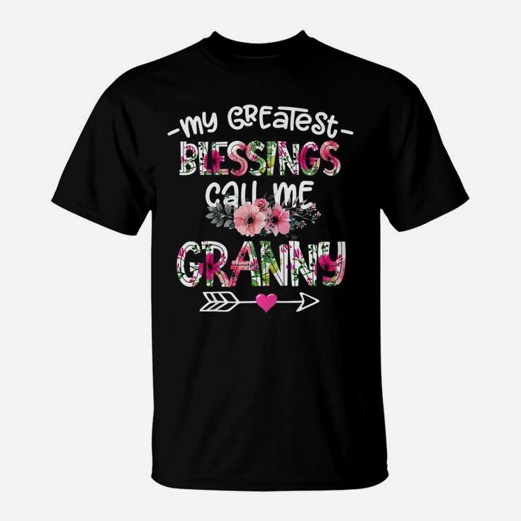 Womens My Greatest Blessings Call Me Granny Flower T-Shirt