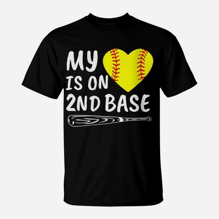 Womens My Heart Is On 2Nd Base Softball Bat Proud Mom Dad Gift T-Shirt