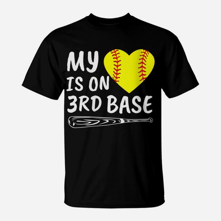 Womens My Heart Is On 3Rd Base Softball Bat Proud Mom Dad Gift T-Shirt