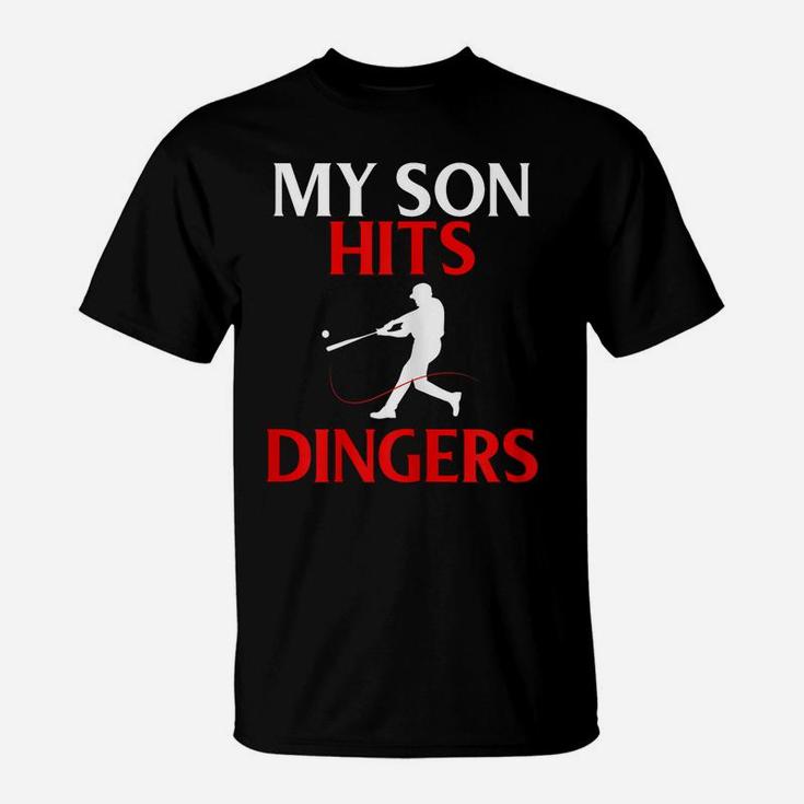 Womens My Son Hits Dingers Proud Mom Baseball Game Fans Funny T-Shirt