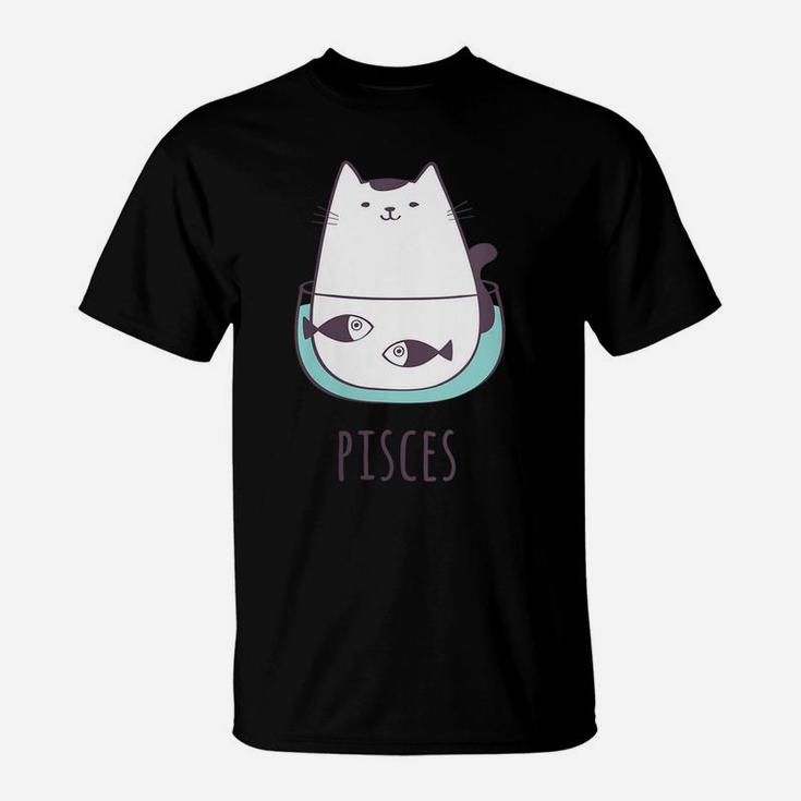 Womens Pisces Star Sign Feline Design Cute, Funny Kitty Zodiac Cat T-Shirt