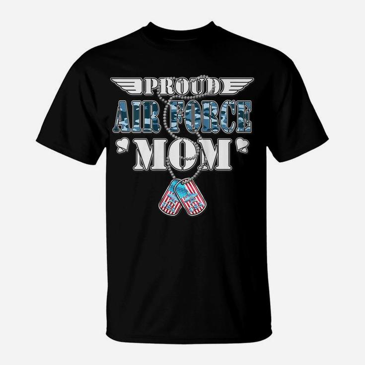Womens Proud Air Force Mom - Us Flag Dog Tags Wings Military Mother T-Shirt