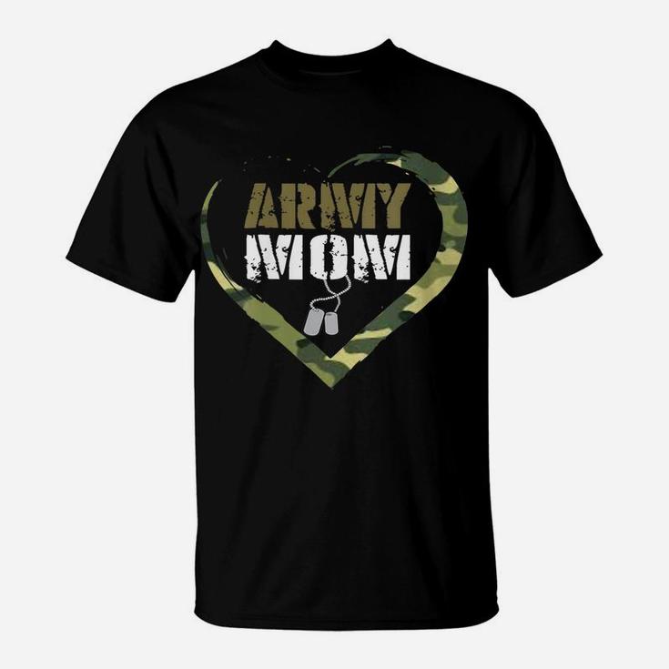 Womens Proud Army Mom Shirts For Women Cool Heart Camouflage Gift T T-Shirt