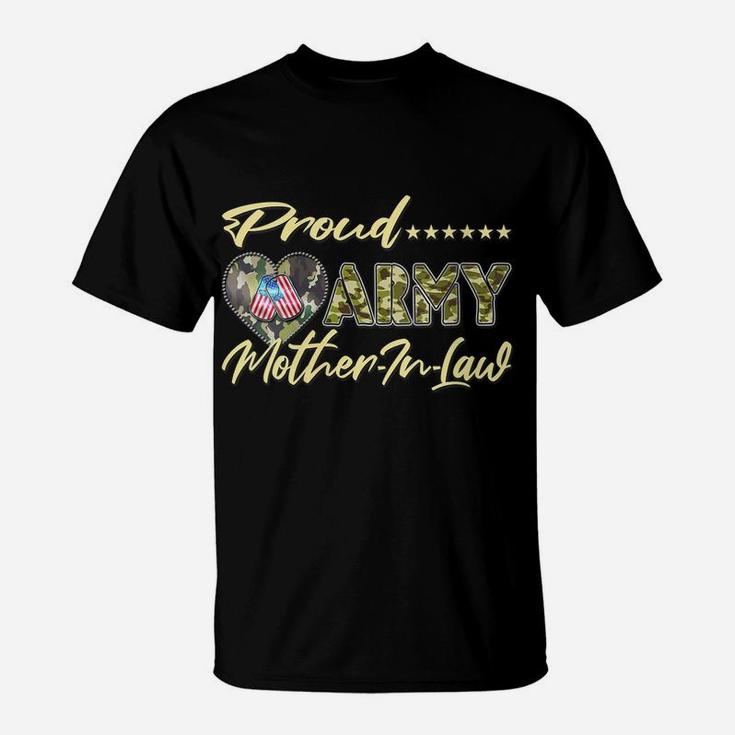 Womens Proud Army Mother-In-Law Us Flag Dog Tag Military Mom Family T-Shirt