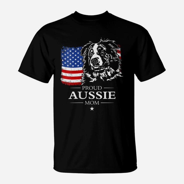 Womens Proud Aussie Shepherd Mom American Flag Patriotic Dog Gift T-Shirt
