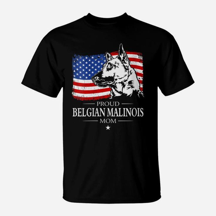 Womens Proud Belgian Malinois Mom American Flag Patriotic Dog T-Shirt