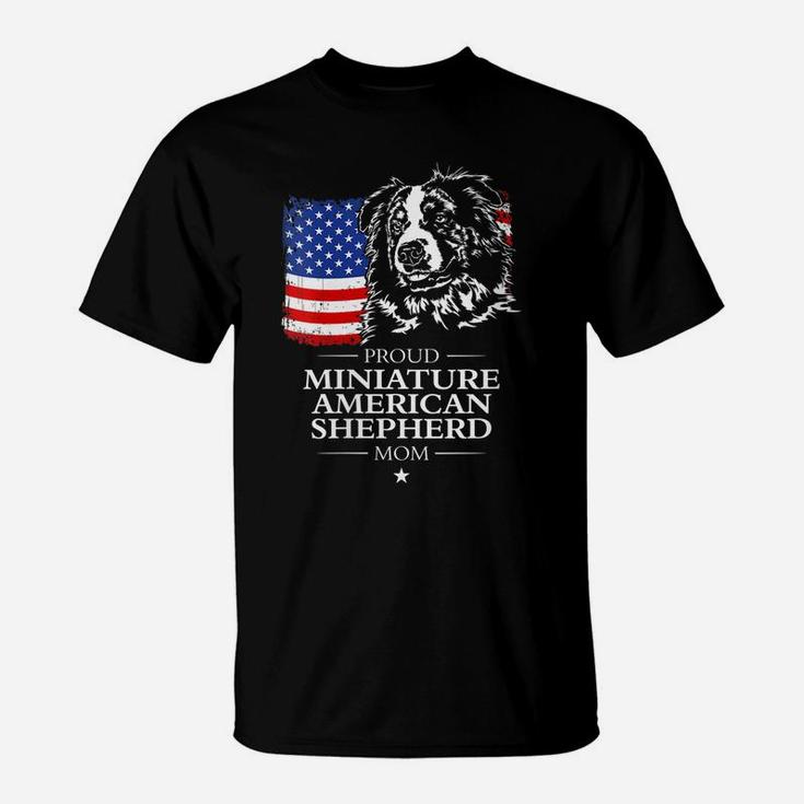 Womens Proud Miniature American Shepherd Mom American Flag Dog Gift T-Shirt