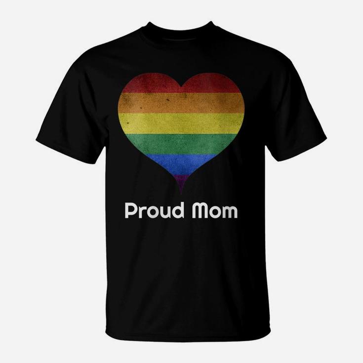 Womens Proud Mom Ally Vintage Rainbow Heart Gay Pride Month Lgbtq T-Shirt
