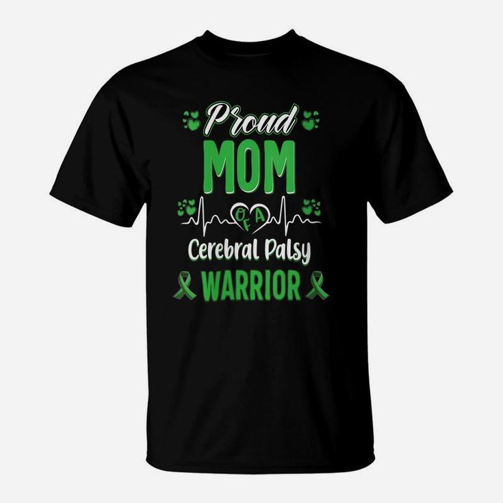 Womens Proud Mom Cerebral Palsy Warrior Awareness Ribbon Green T-Shirt