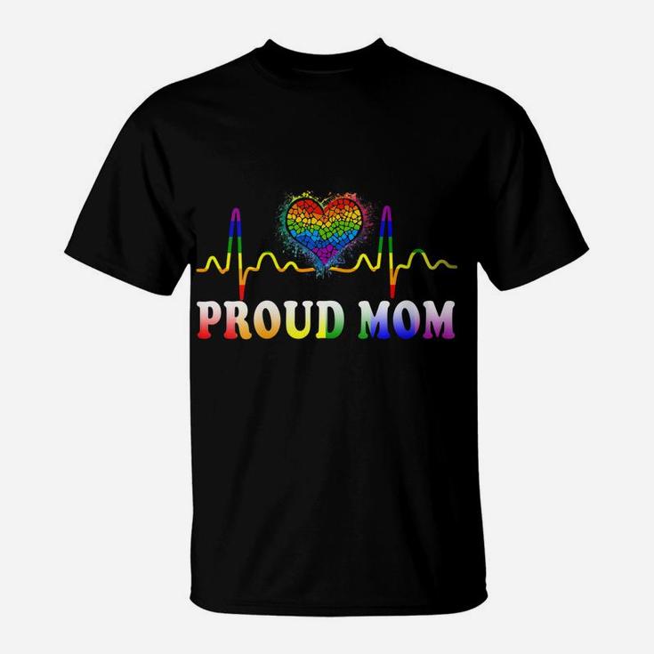 Womens Proud Mom Gay Heartbeat Pride Shirt Lgbt Gay Pride Month T-Shirt