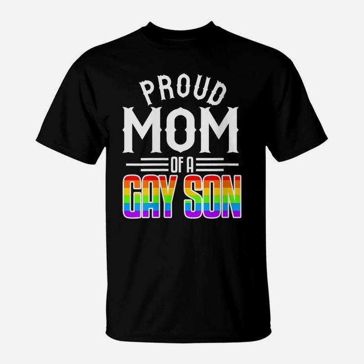 Womens Proud Mom Gay Son Pride Rainbow Flag Lgbt 2019 Gift T-Shirt