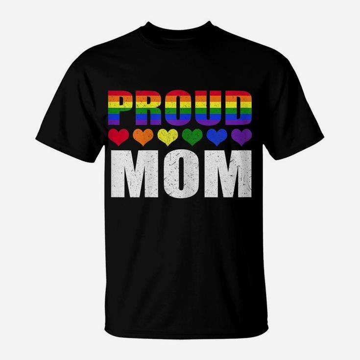 Womens Proud Mom Lgbt-Q Gay Pride Ally Lgbt Parent Rainbow Heart T-Shirt