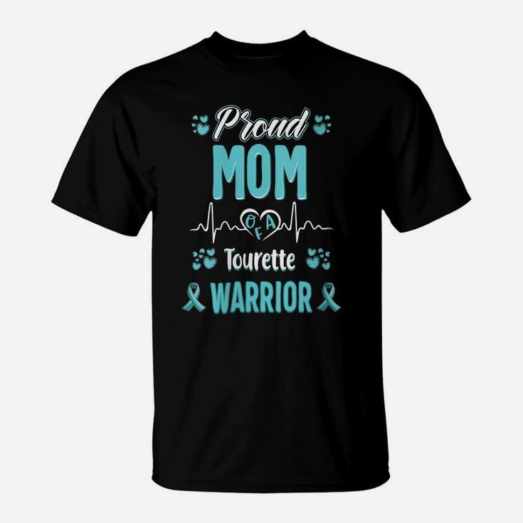Womens Proud Mom Tourette Syndrome Warrior Awareness Ribbon T-Shirt