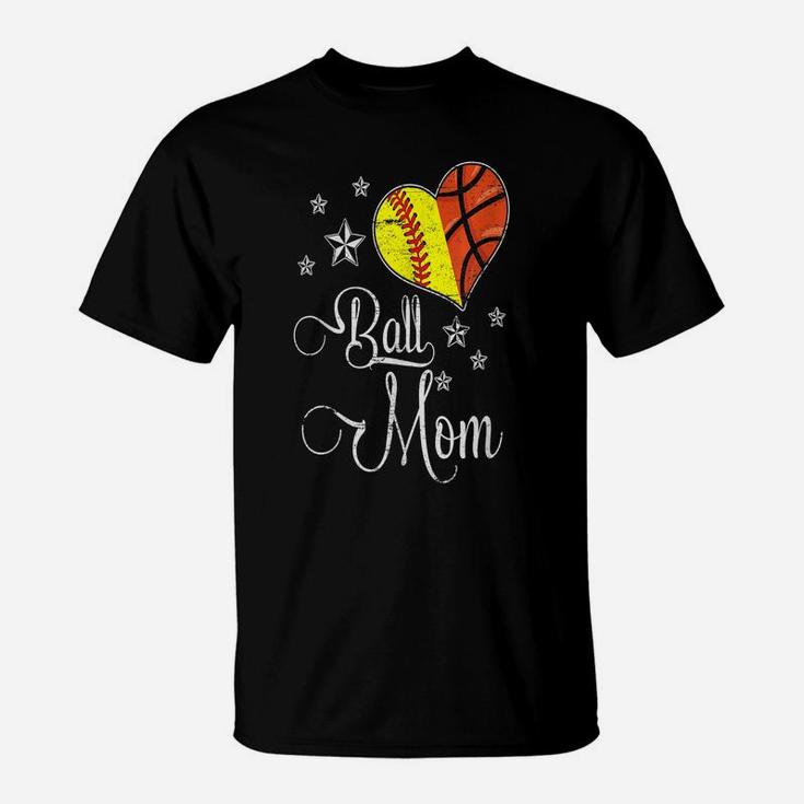 Womens Proud Softball Basketball Mom Ball Mother Day T-Shirt