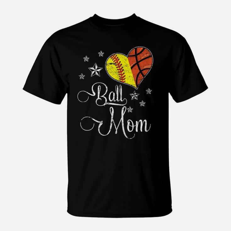 Womens Proud Softball Basketball Mom Ball Mother's Day Tshirt T-Shirt