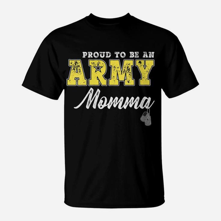 Womens Proud To Be An Army Momma Us Flag Dog Tags Military Mom Gift T-Shirt