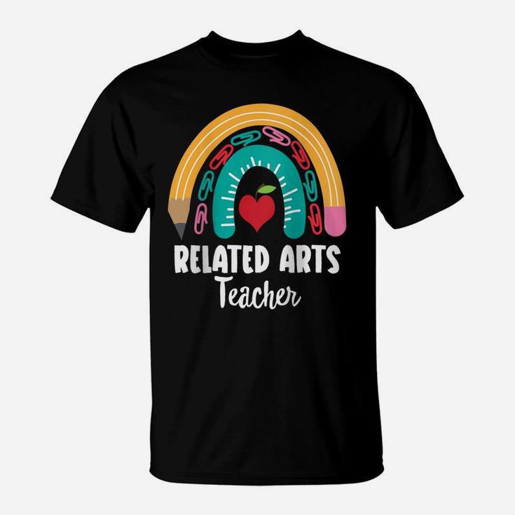Womens Related Arts Teacher, Funny Boho Rainbow For Teachers Raglan Baseball Tee T-Shirt