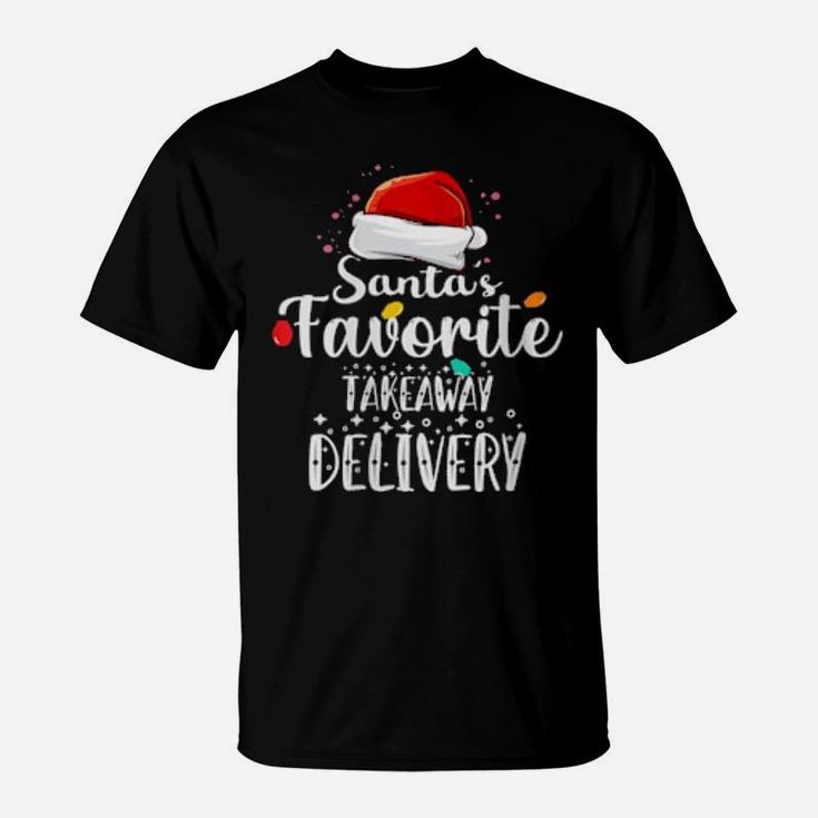 Womens Santa's Favorite Takeaway Delivery Cute Xmas Party T-Shirt