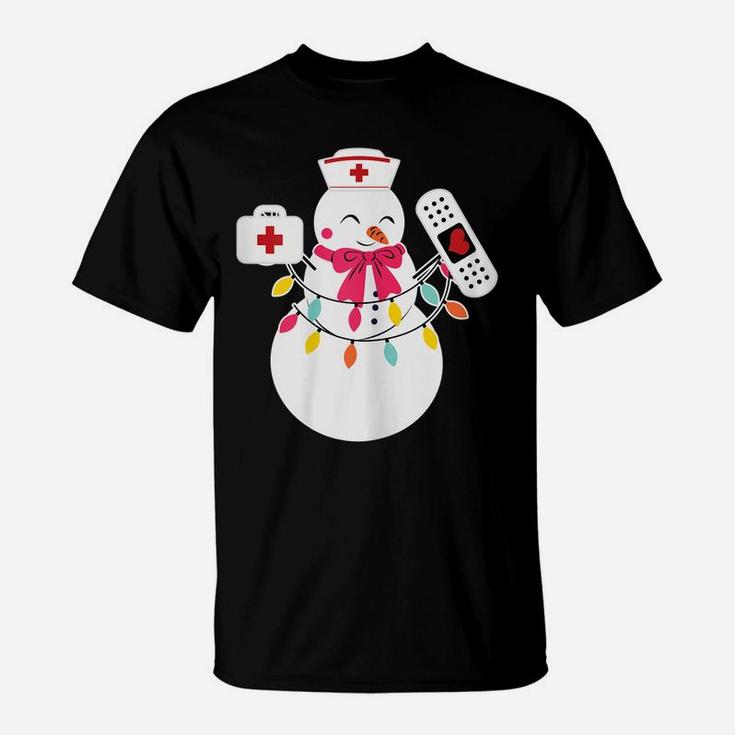 Womens Snowman Nurse Christmas With Nurse's Hat Funny Outfit Design T-Shirt