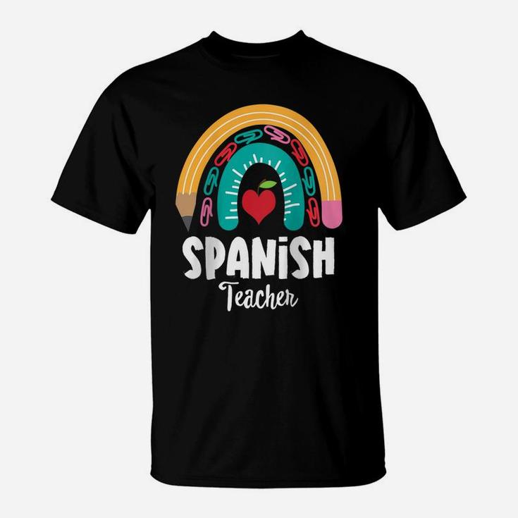 Womens Spanish Teacher, Funny Boho Rainbow For Teachers Raglan Baseball Tee T-Shirt