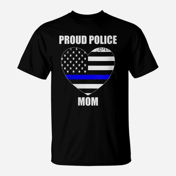 Womens Thin Blue Line Flag Law Enforcement Officer Proud Police Mom T-Shirt