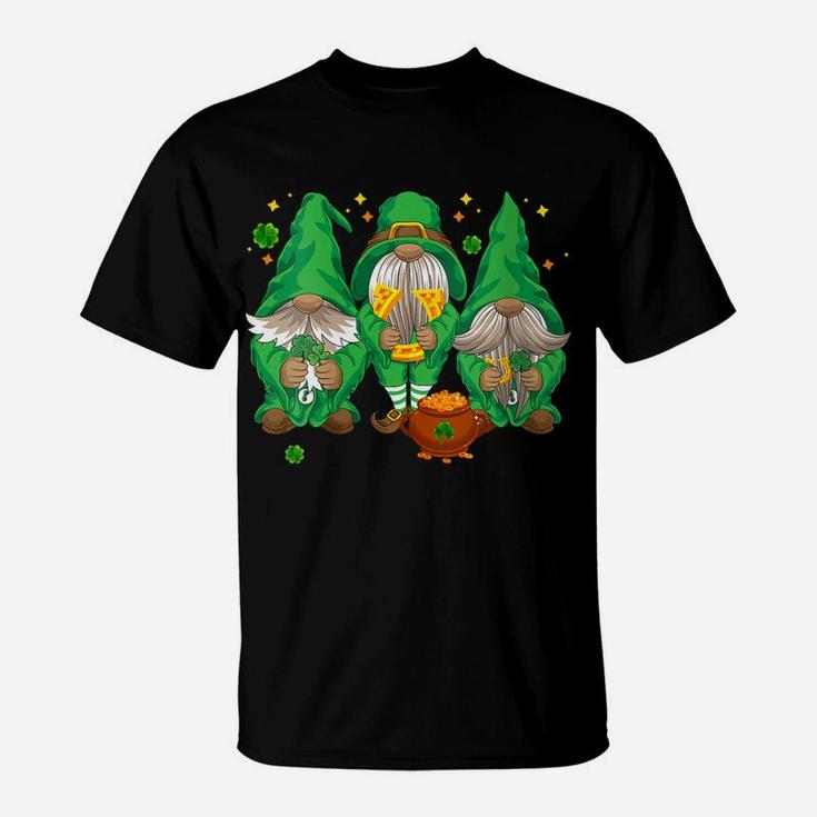 Womens Three Lucky Gnome Shamrock Irish Gnome Saint Patrick Day T-Shirt