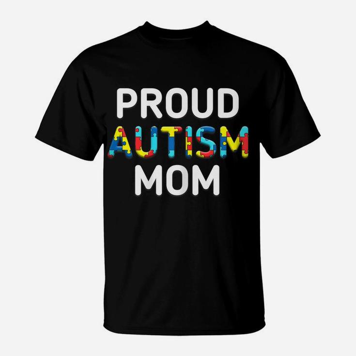 Womens Unique Proud Autism Mom Colored Puzzle Pieces Awareness T-Shirt