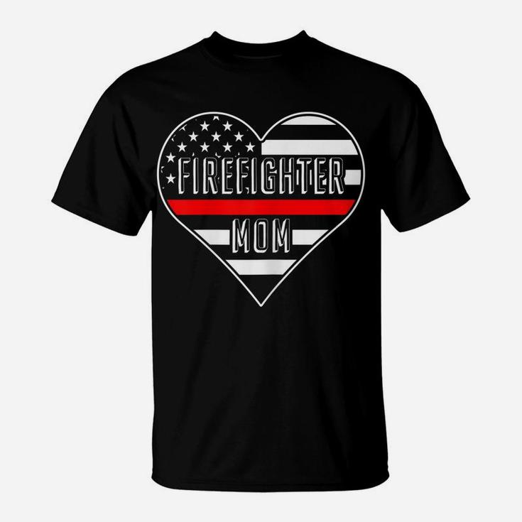 Womens Us Flag Heart Proud Firefighter Mom T-Shirt
