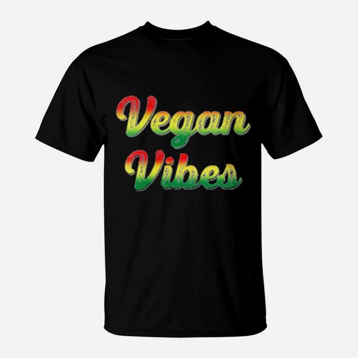 Womens Vegan Vibes Rasta Colors Retro Distressed Vegan T-Shirt