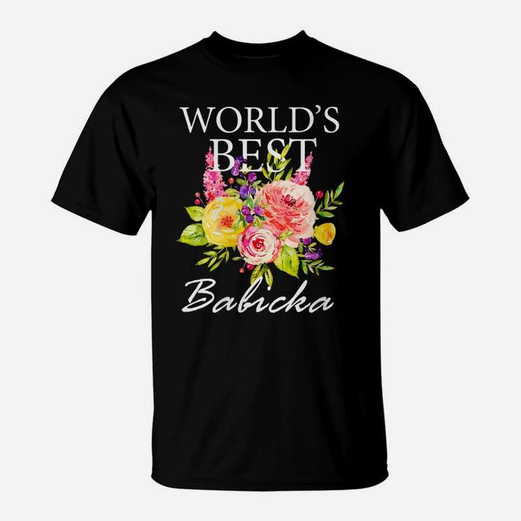 Womens World's Best Babicka Slovakia Grandma Mother's Day Flower T-Shirt