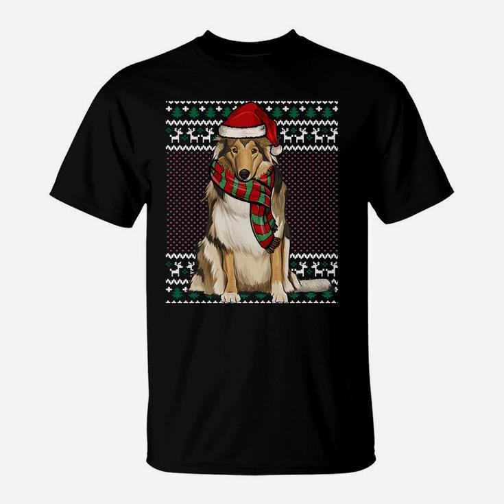 Xmas Collie Dog Santa Hat Ugly Christmas Sweatshirt T-Shirt