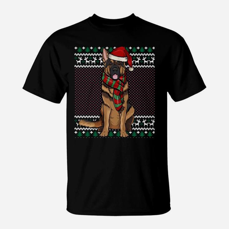 Xmas German Shepherd Dog Santa Hat Ugly Christmas Sweatshirt T-Shirt