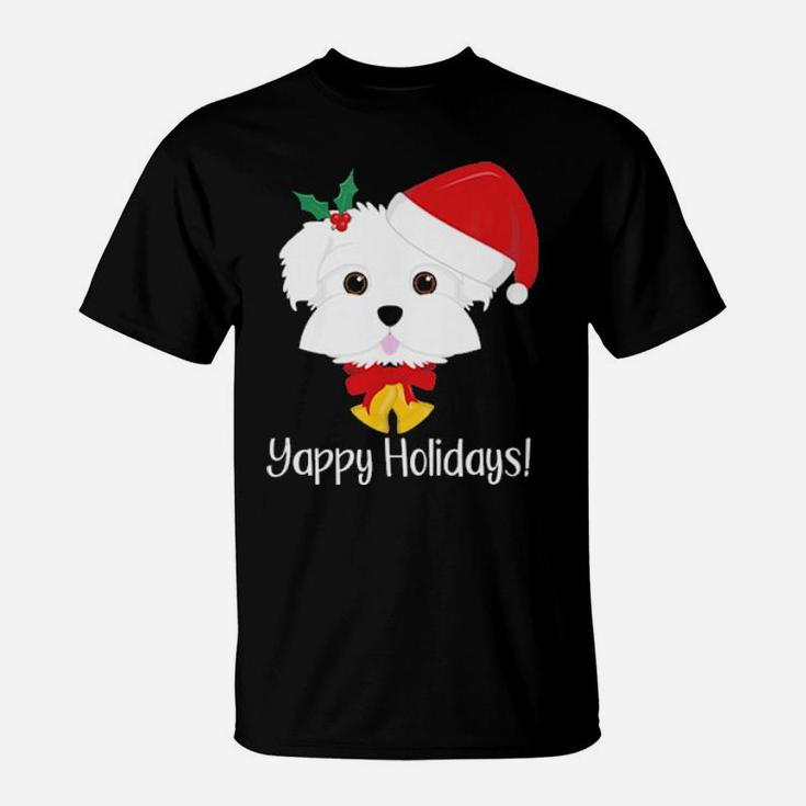Yappy Holidays Cute Funny Maltese Dog Xmas T-Shirt