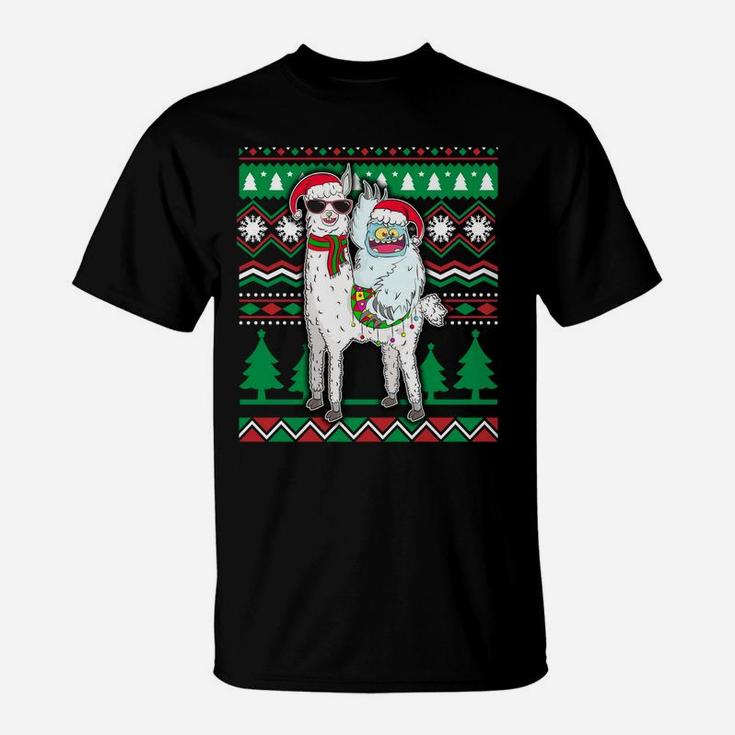 Yeti & Llama With Santa Hat Ugly Christmas Sweater Xmas Gift Sweatshirt T-Shirt