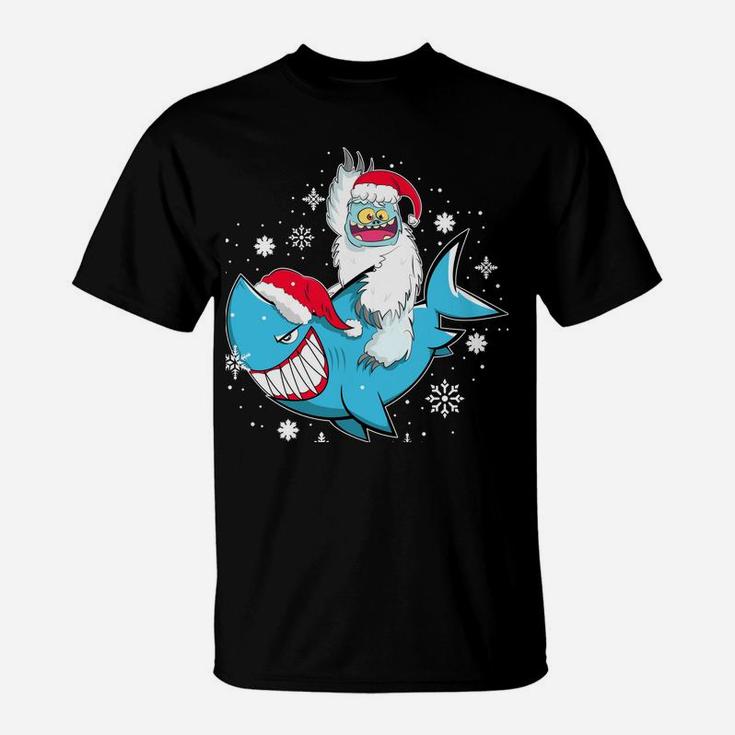 Yeti To Party Shark Santa Hat Christmas Pajama Xmas Gift Sweatshirt T-Shirt