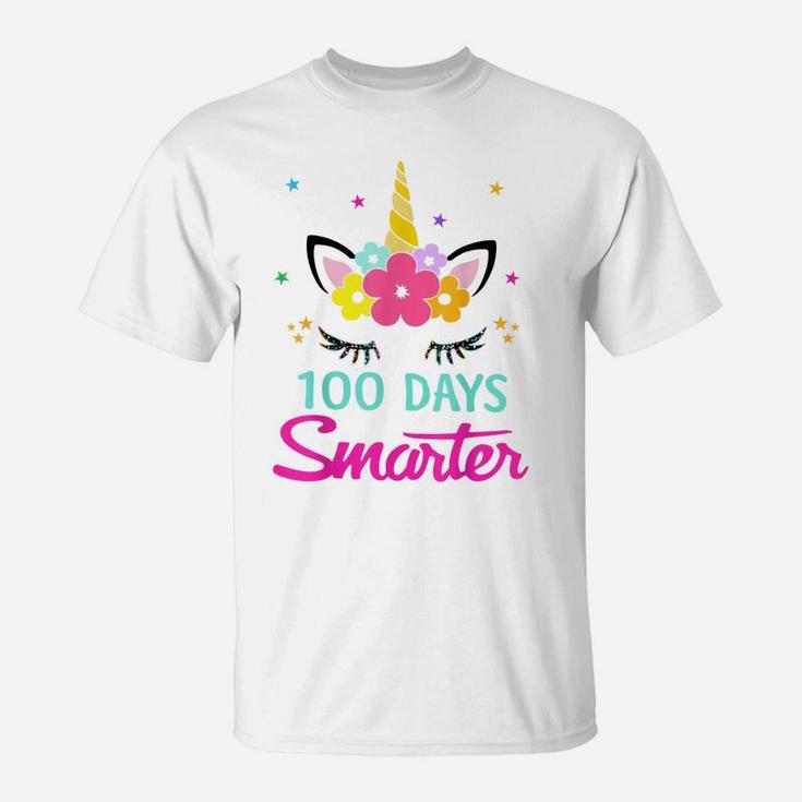 100 Days Of School Shirt 100 Days Smarter Unicorn Girls Gift T-Shirt