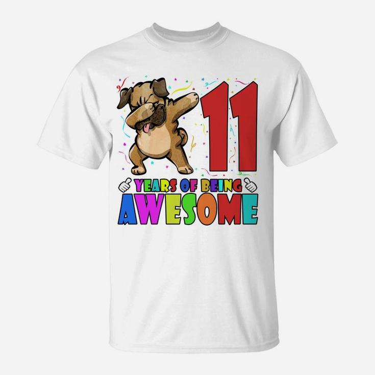 11Th Birthday Party Dabbing Pug - 11 Years Old Girls Boys T-Shirt