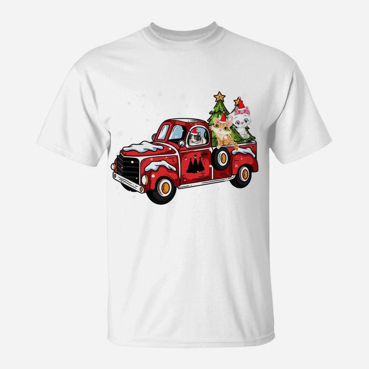 3 Cats Ride Red Truck Pick Up Christmas Tree Vintage Retro Sweatshirt T-Shirt