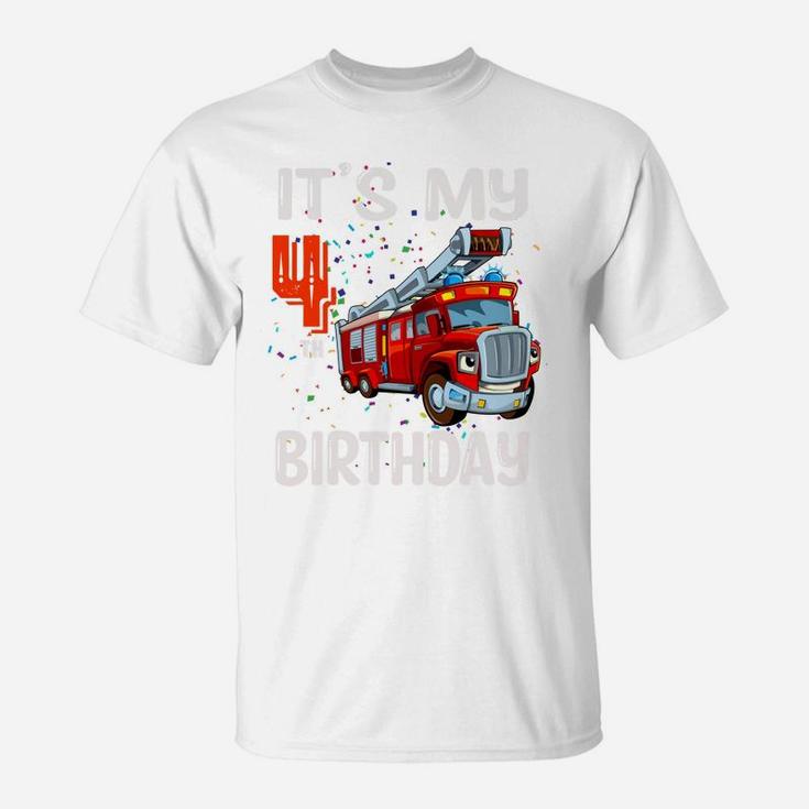 4 Year Old Gifts Kids Boys Fire Truck 4Th Birthday T-Shirt